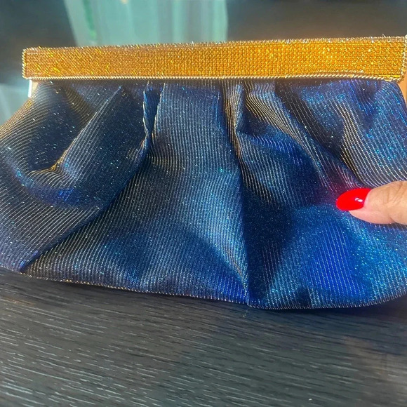 Blue sparkling evening clutch with crystals - Picture 7 of 14